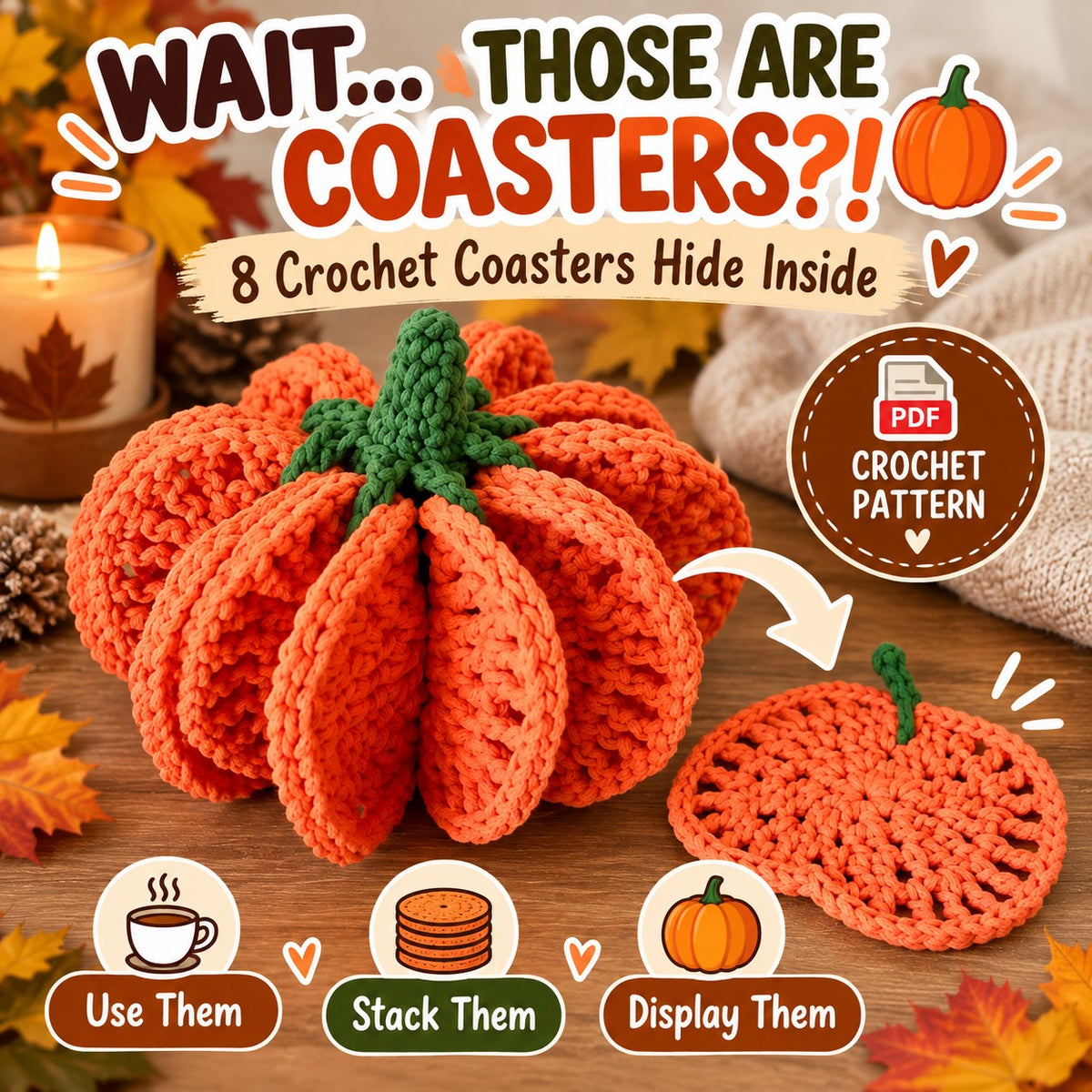 8-in-1 Pumpkin Coaster Crochet Pattern PDF