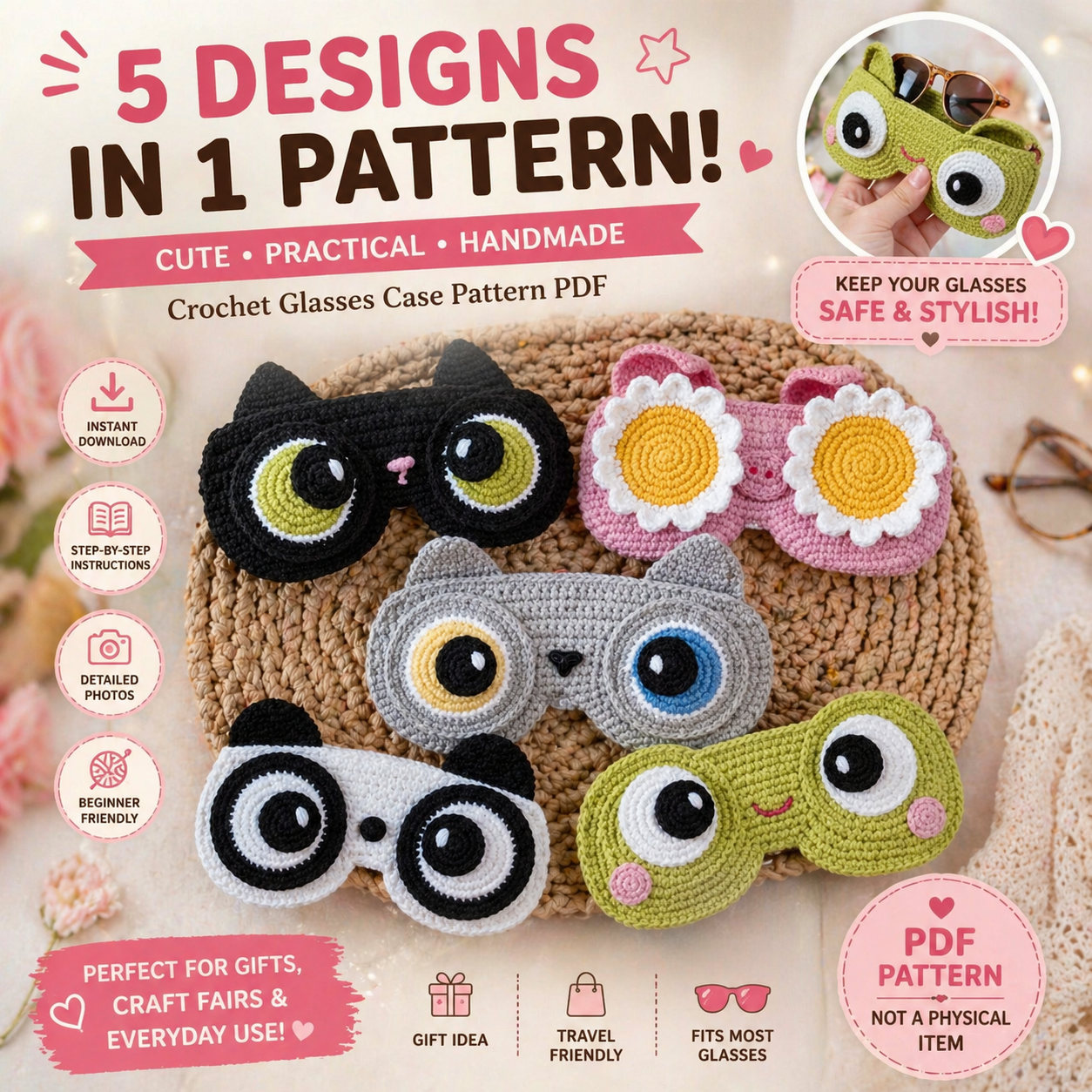 5-in-1 Crochet Glasses Case Pattern PDF - The Crochet Nok