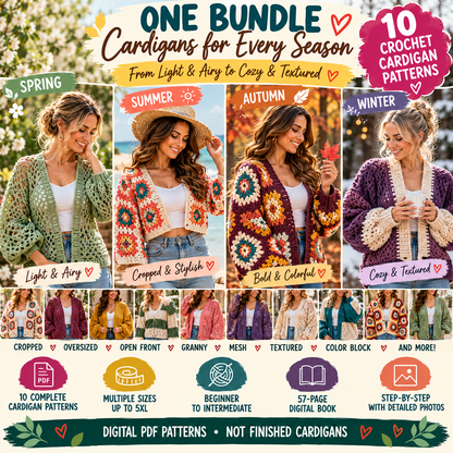 Crochet cardigan pattern bundle with spring summer autumn and winter cardigan styles