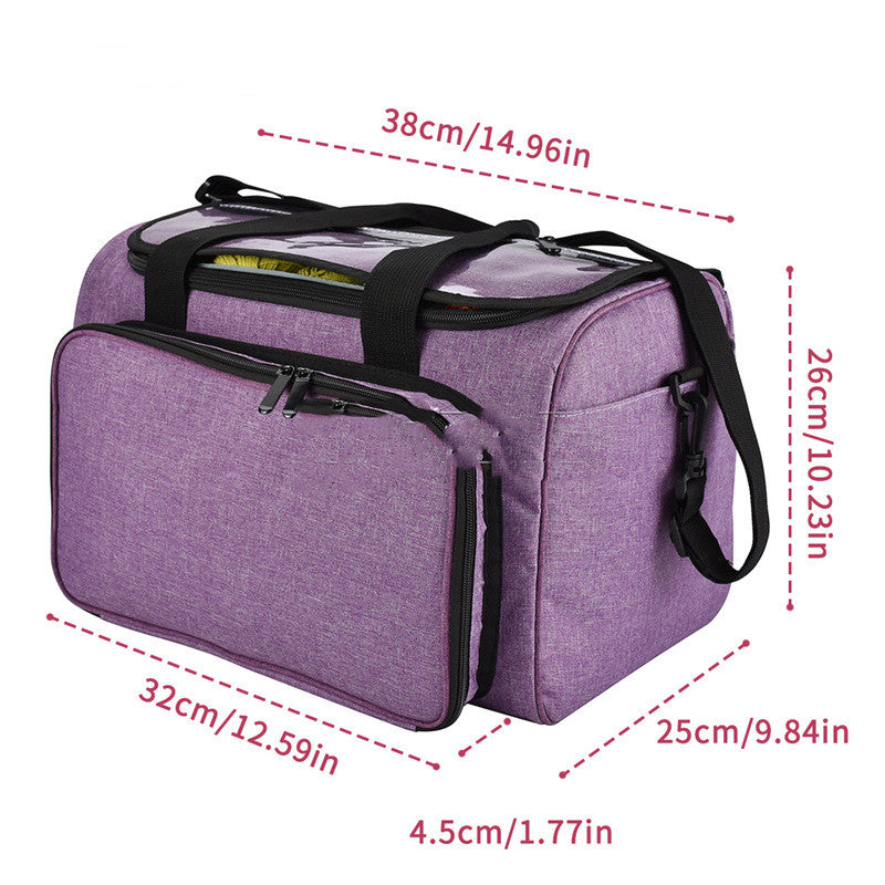 Purple yarn storage bag with 38 × 25 × 26 cm measurements