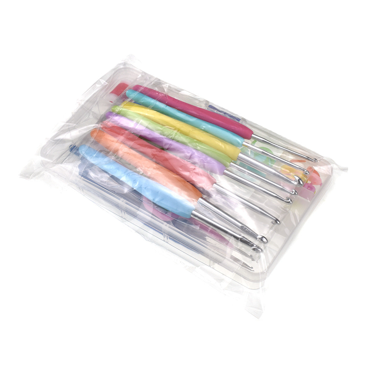 Crochet hook set in clear packaging