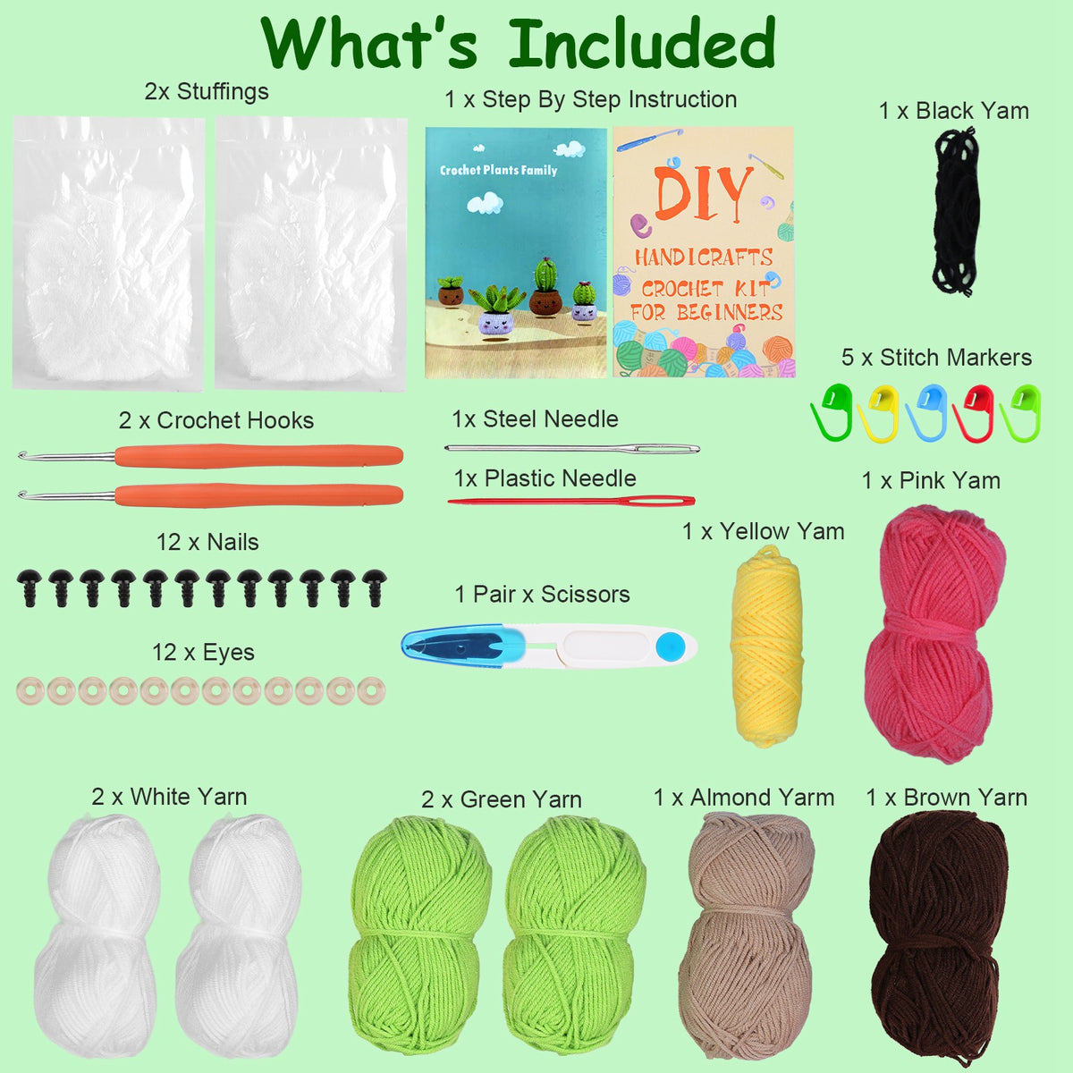 Succulent kit supplies arranged with a contents diagram