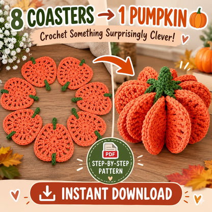 8-in-1 Pumpkin Coaster Crochet Pattern PDF