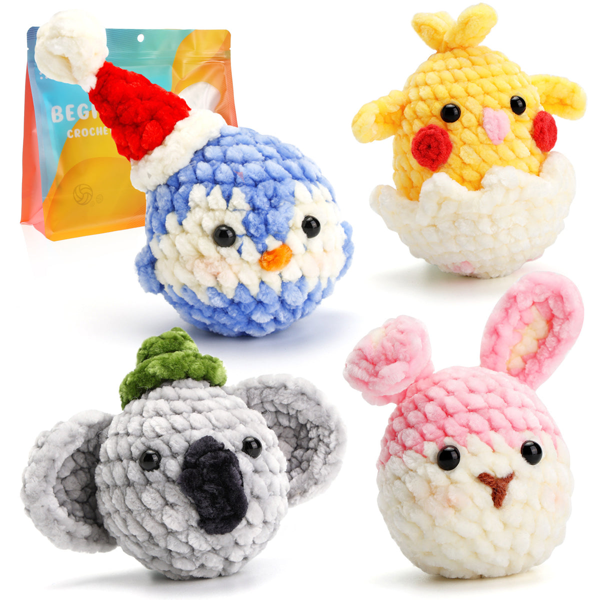 Four round crochet animal character designs