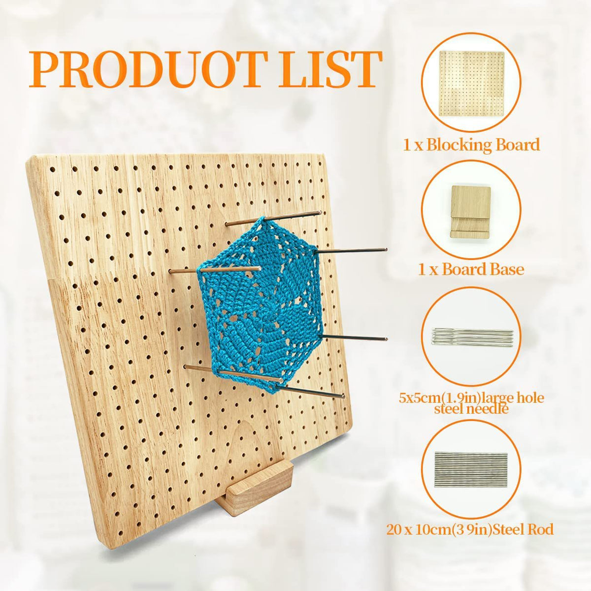 Wooden blocking board with stand and pegs