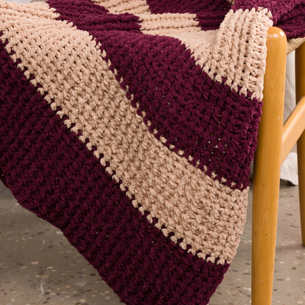 Close-up of raised ribs in the Deep Ridge crochet blanket