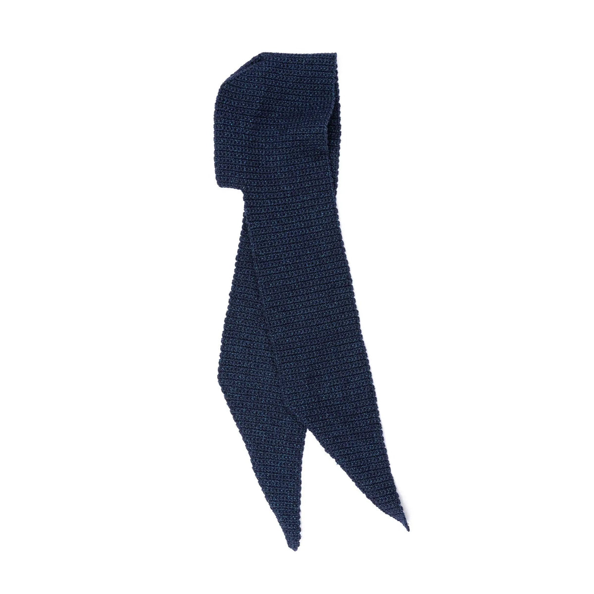 Navy crochet hooded scarf on a white background