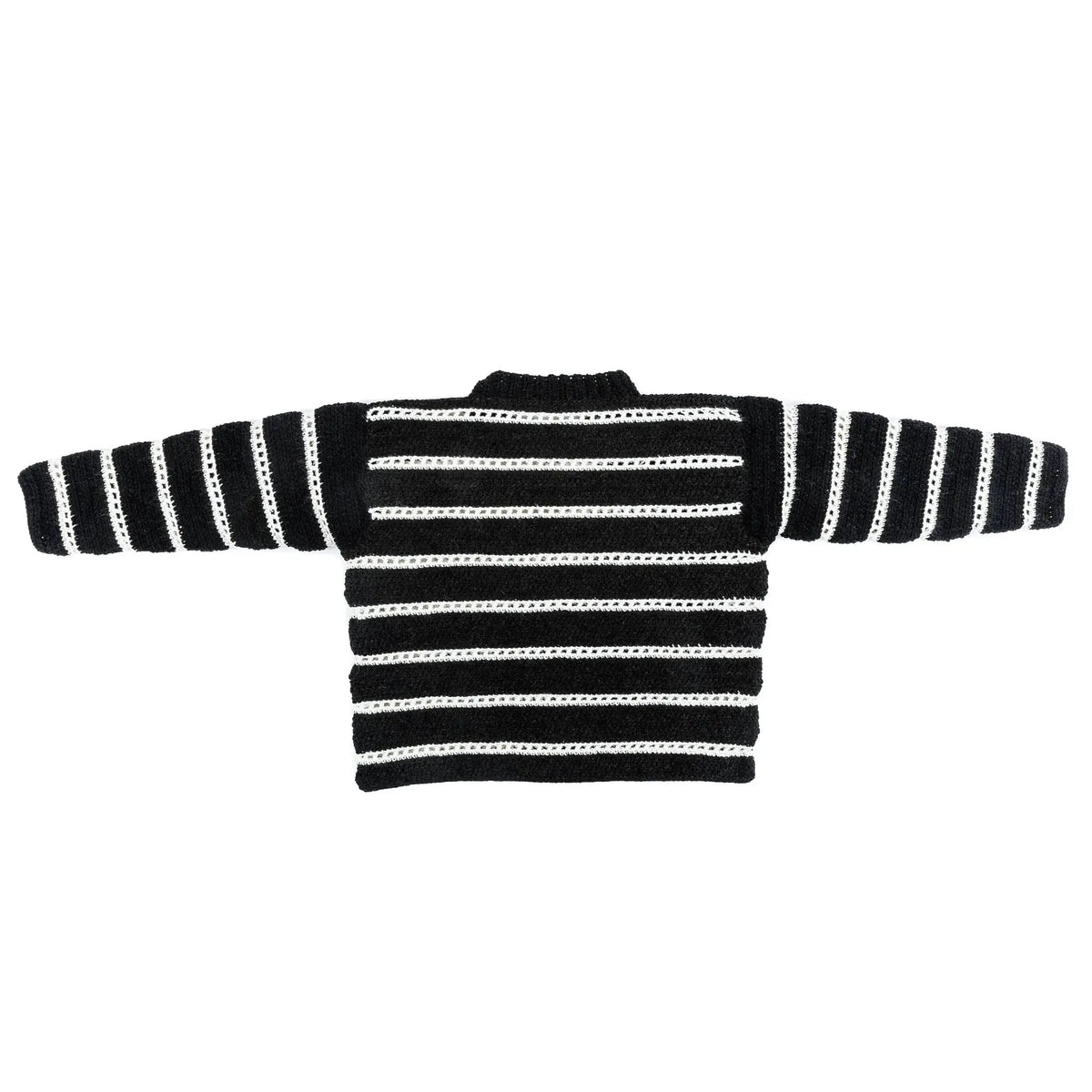 Back of the Eyelet Stripes crochet pullover laid flat