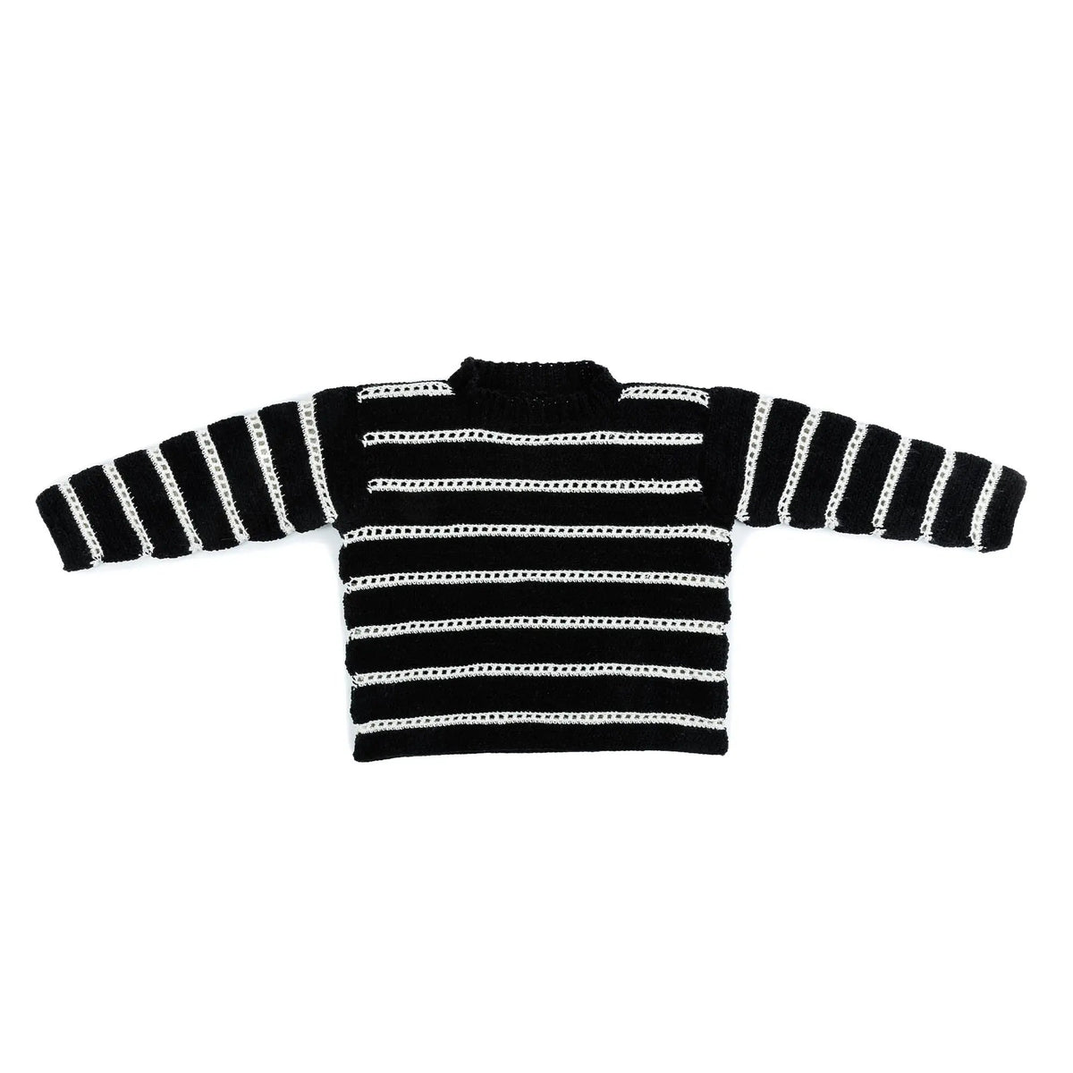 Front of the Eyelet Stripes crochet pullover laid flat