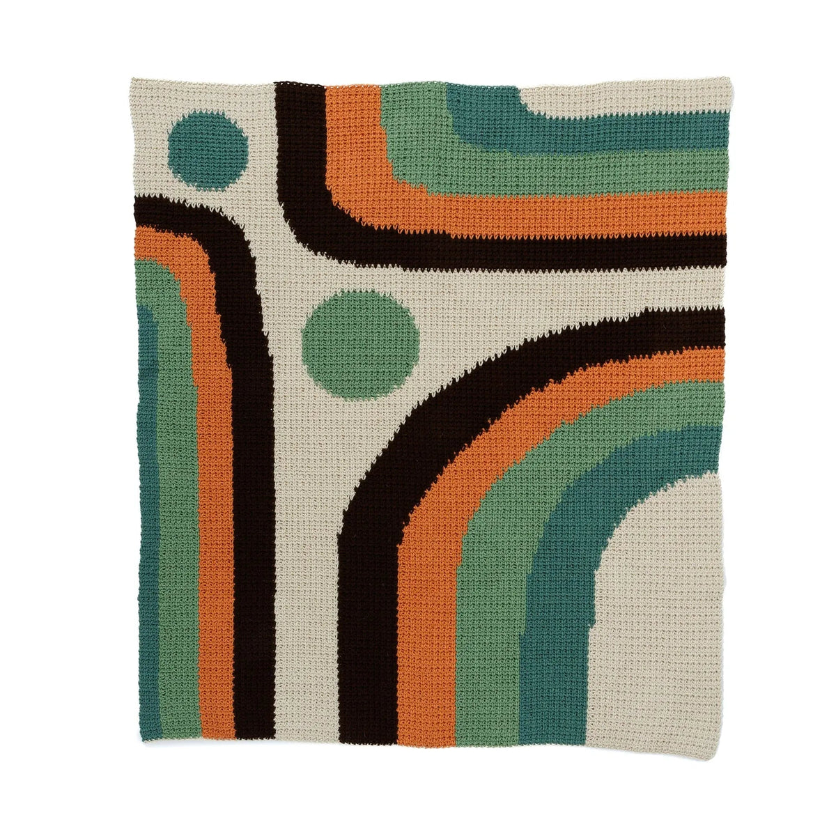 Calm Current blanket laid flat showing curved bands and circles