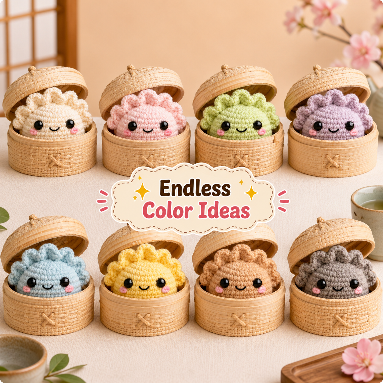 No-Sew Dumpling & Bamboo Steamer Crochet Pattern PDF | Kawaii Amigurumi Plush Bundle