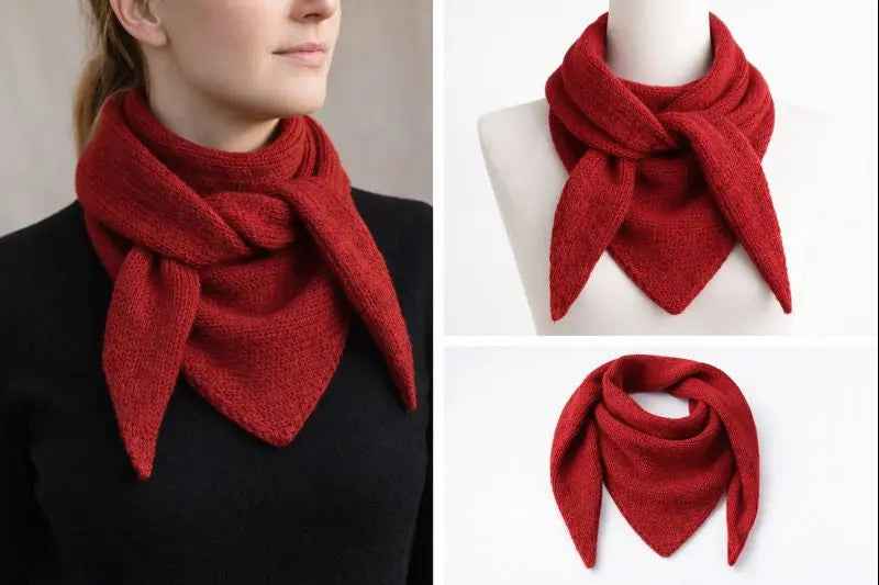 Three ways to style a knitted triangle scarf