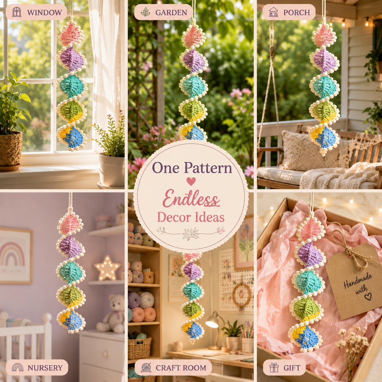 Pastel Crochet Spiral Wind Spinner Pattern PDF