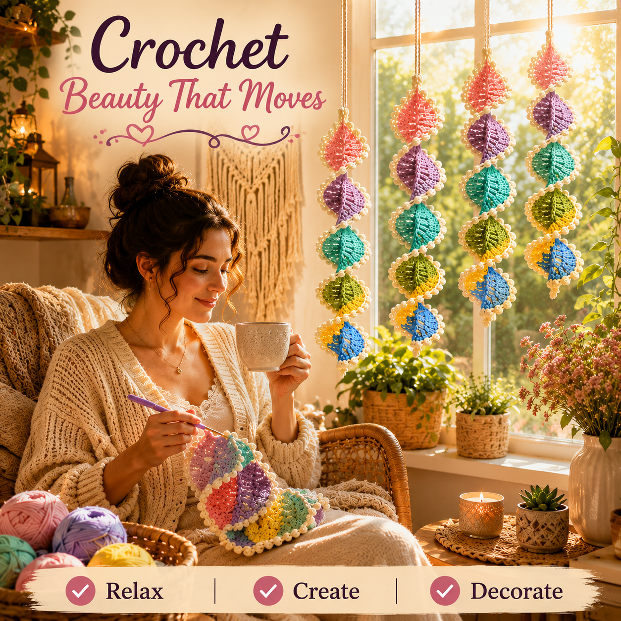 Pastel Crochet Spiral Wind Spinner Pattern PDF