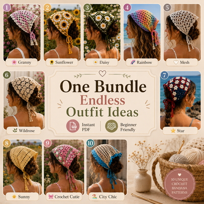 10 Crochet Bandana Patterns Bundle PDF