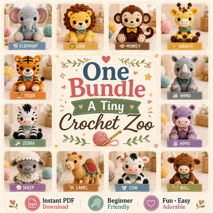 12 Mini Baby Animals Crochet Pattern Bundle (PDF)
