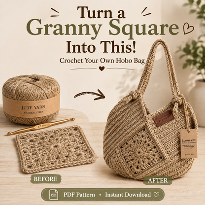 Jute Crochet Bag Pattern - Stylish Granny Square Tote Design