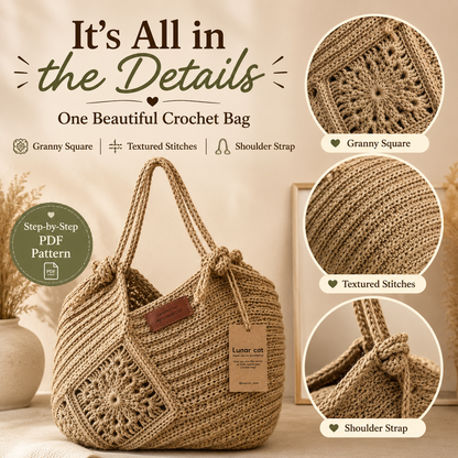 Jute Crochet Bag Pattern - Stylish Granny Square Tote Design