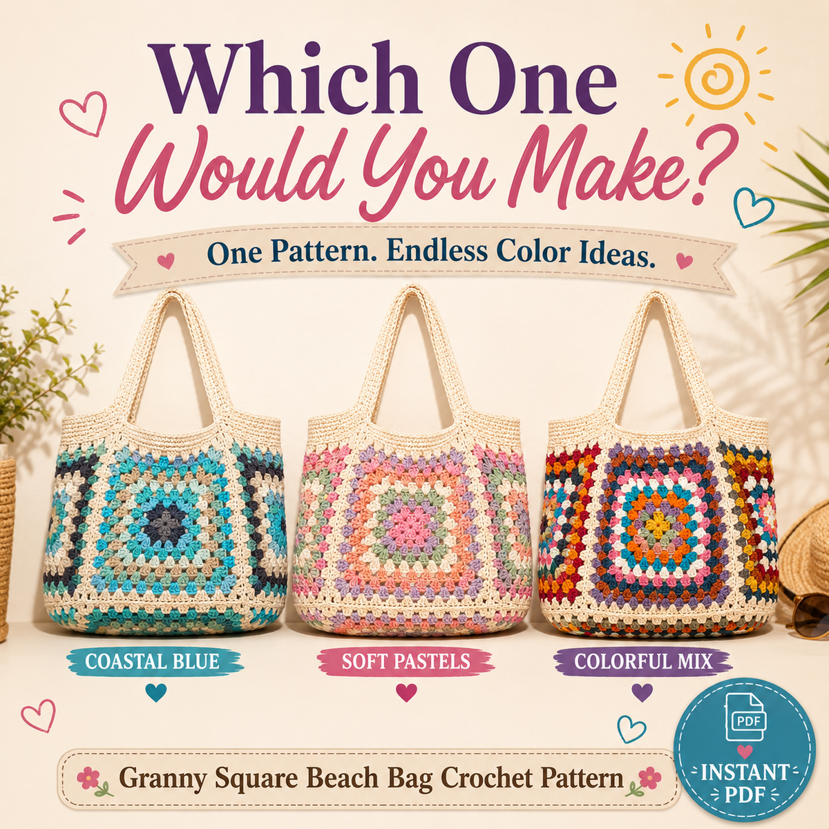 Granny Square Beach Bag Crochet Pattern