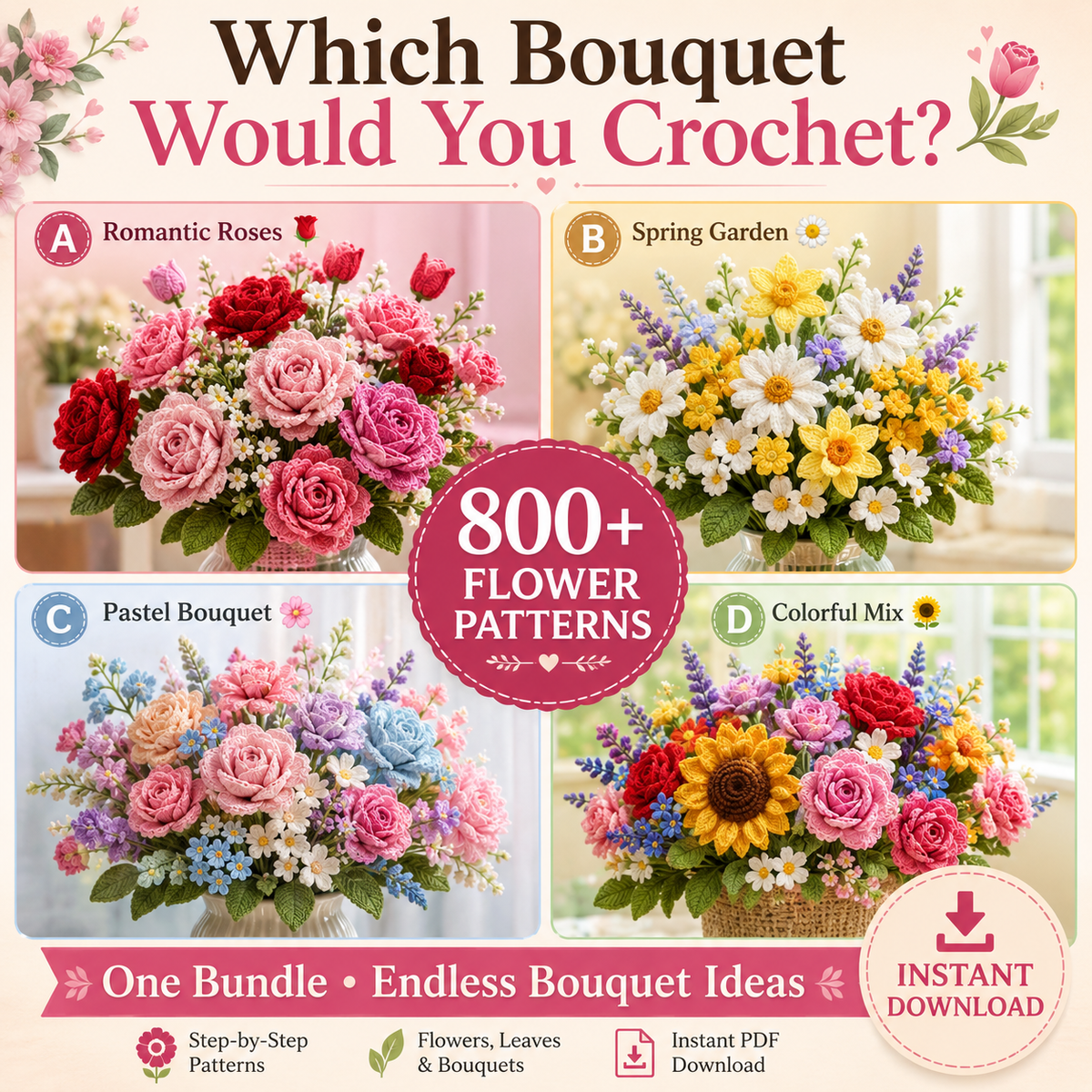 800 Flower Crochet Pattern Bundle