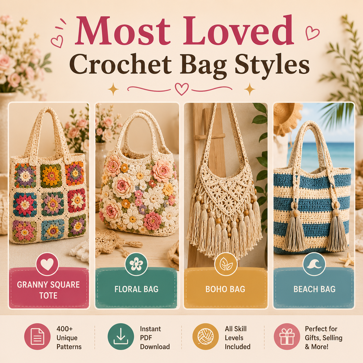 400+ Crochet Bag Patterns Bundle - The Crochet Nok