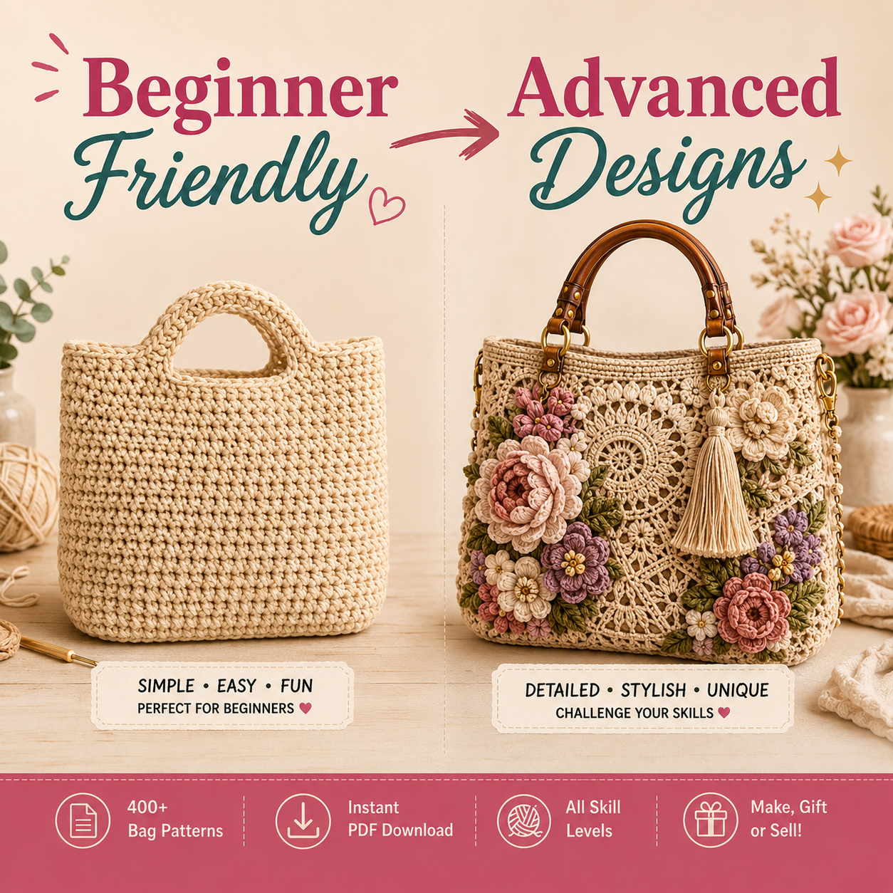 400+ Crochet Bag Patterns Bundle - The Crochet Nok