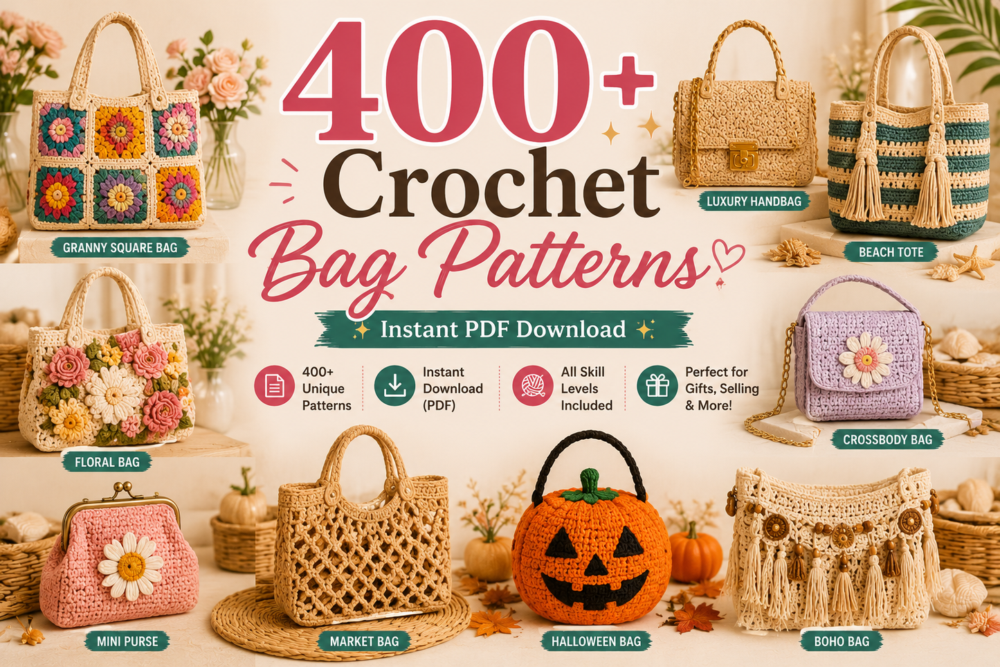 400+ Crochet Bag Patterns Bundle - The Crochet Nok