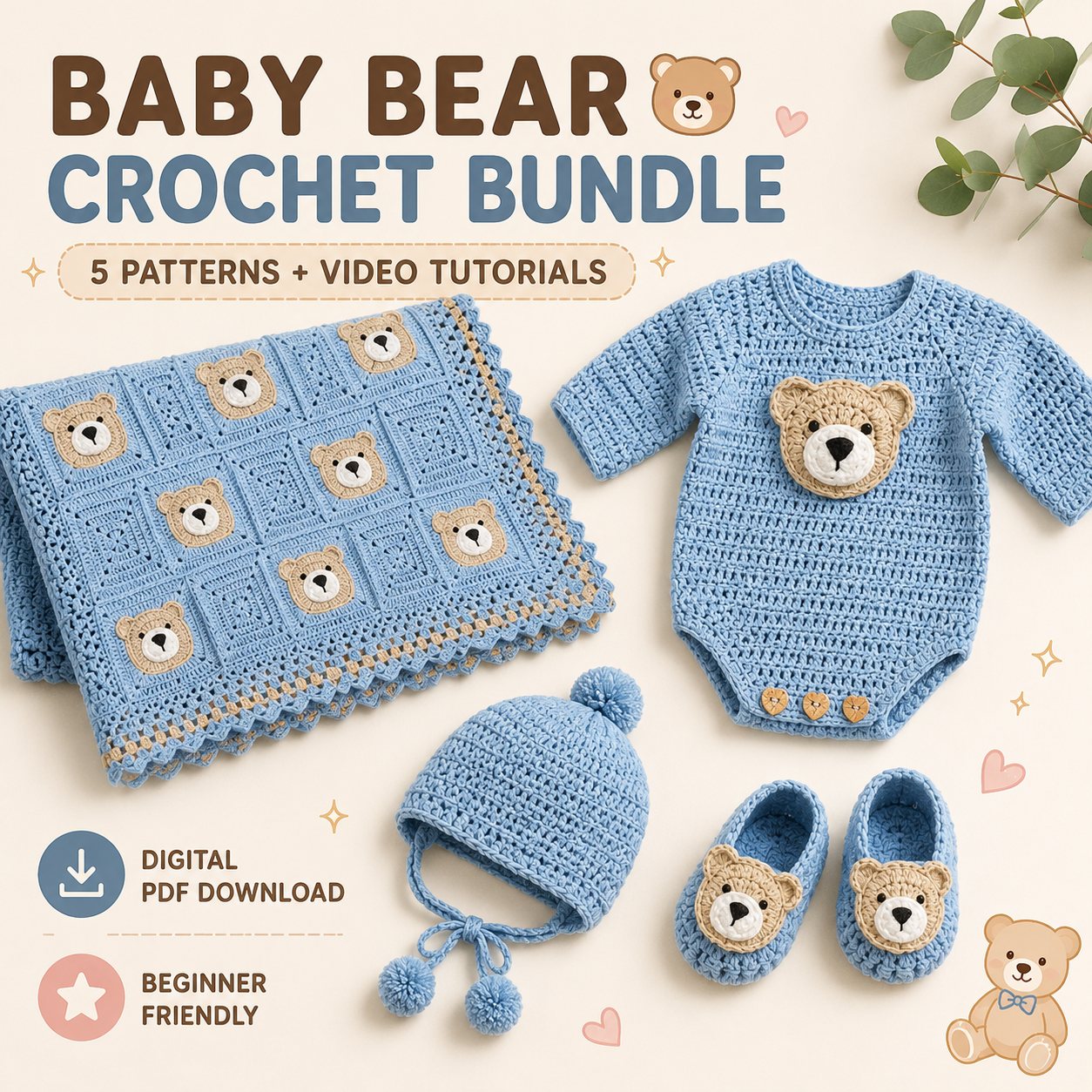 🧸✨ Crochet Baby Bear Set (5 Patterns + Videos) 👶🧶 - The Crochet Nok