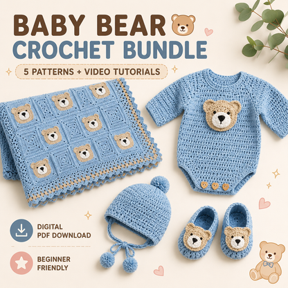 🧸✨ Crochet Baby Bear Set (5 Patterns + Videos) 👶🧶 - The Crochet Nok
