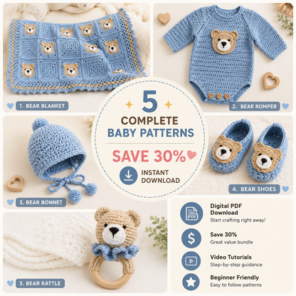 🧸✨ Crochet Baby Bear Set (5 Patterns + Videos) 👶🧶 - The Crochet Nok