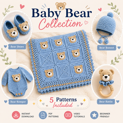 🧸✨ Crochet Baby Bear Set (5 Patterns + Videos) 👶🧶 - The Crochet Nok
