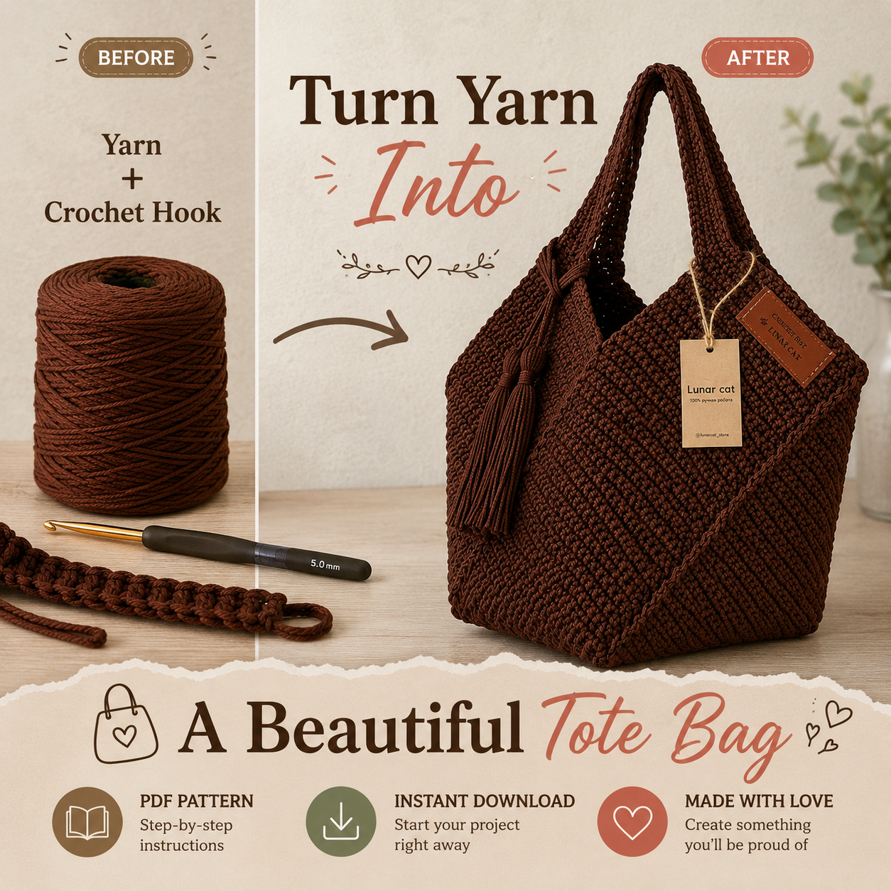Reusable Crochet Tote Bag Pattern - The Crochet Nok