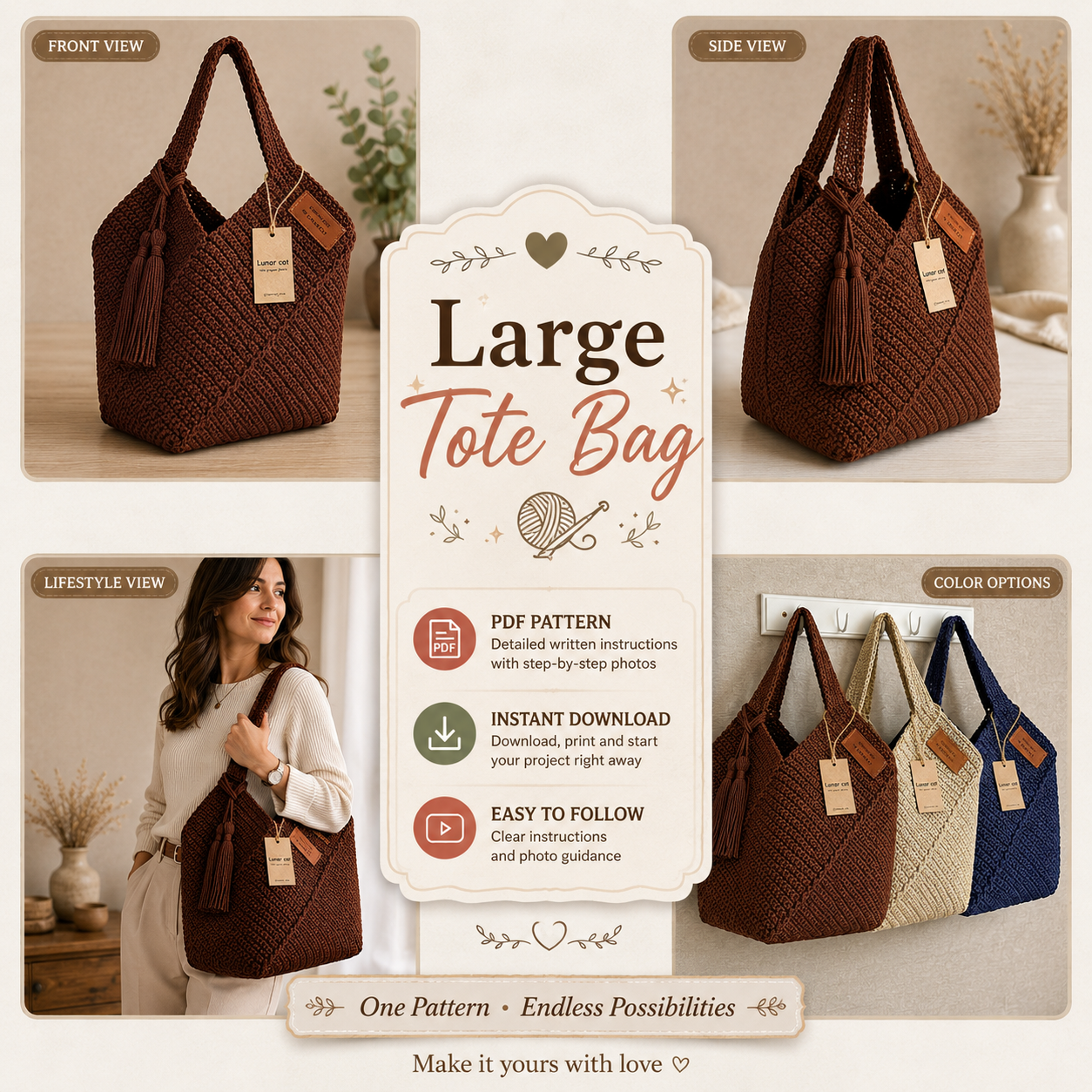 Reusable Crochet Tote Bag Pattern - The Crochet Nok