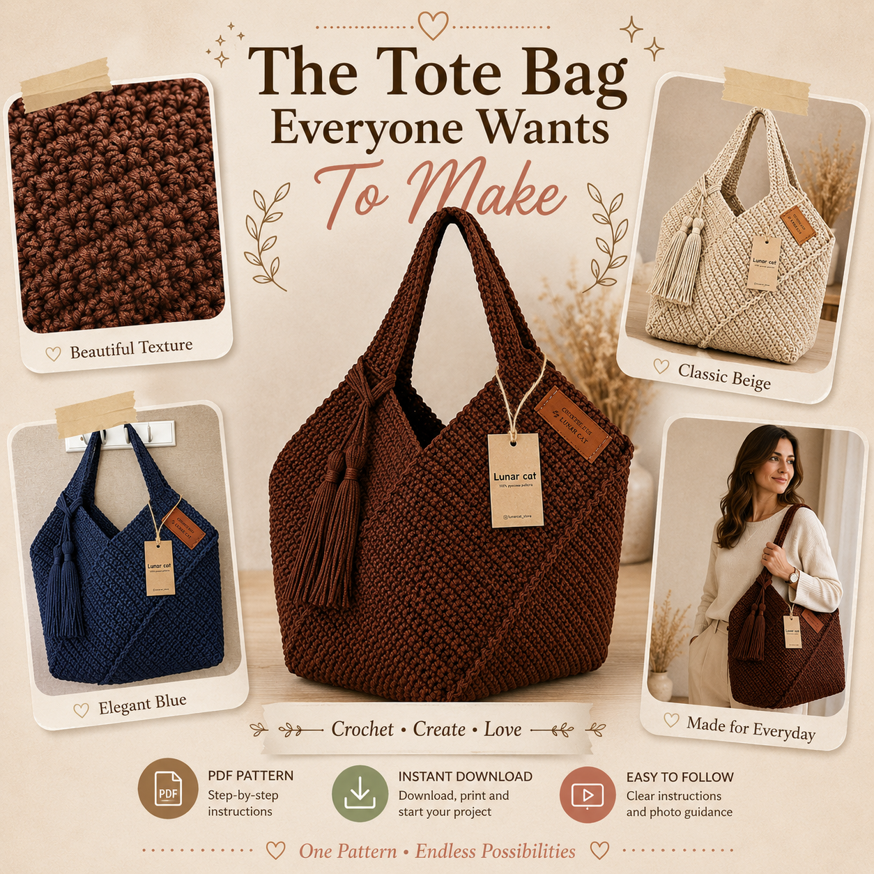 Reusable Crochet Tote Bag Pattern - The Crochet Nok
