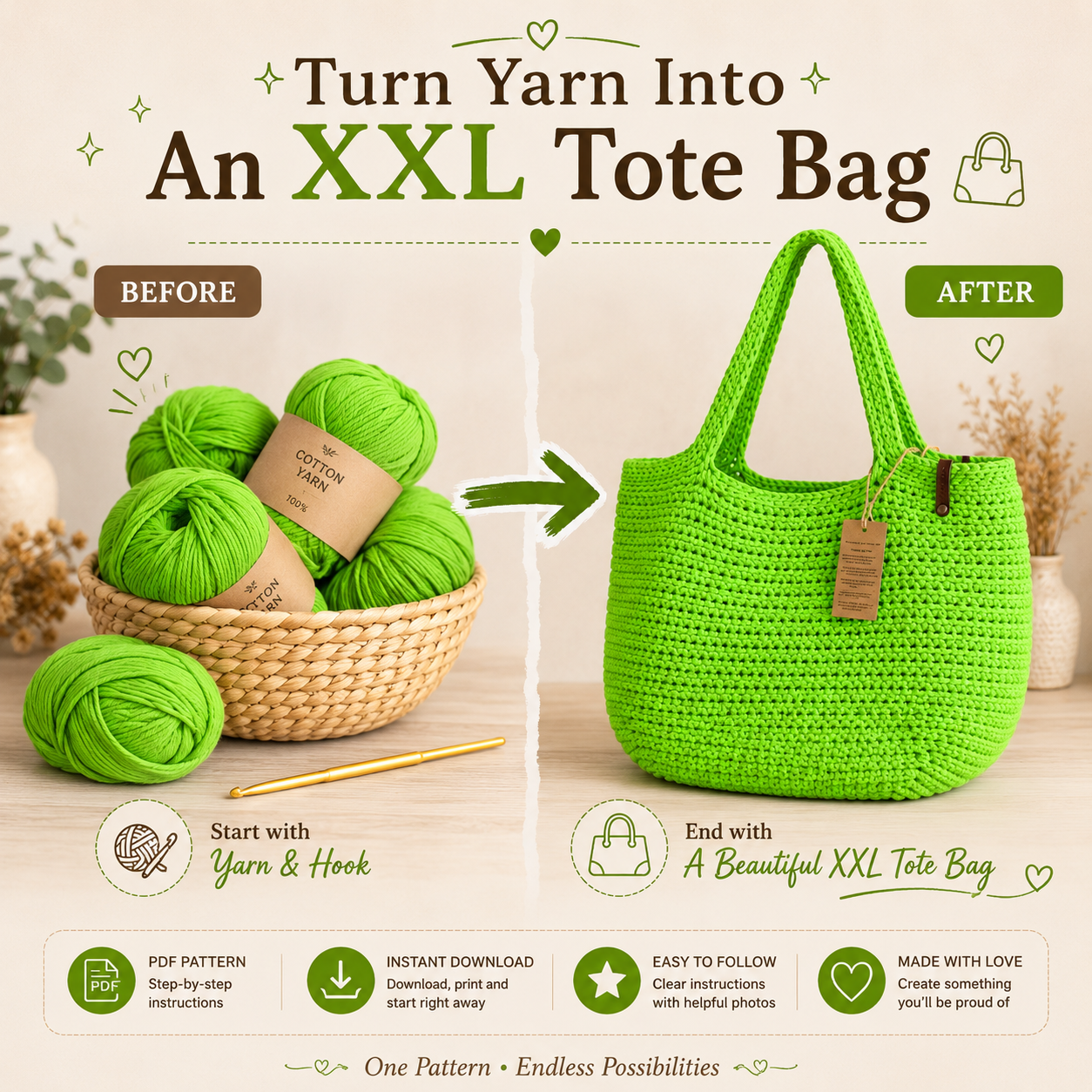 Crochet Bag Pattern XXL size Bag, Pattern PDF - The Crochet Nok