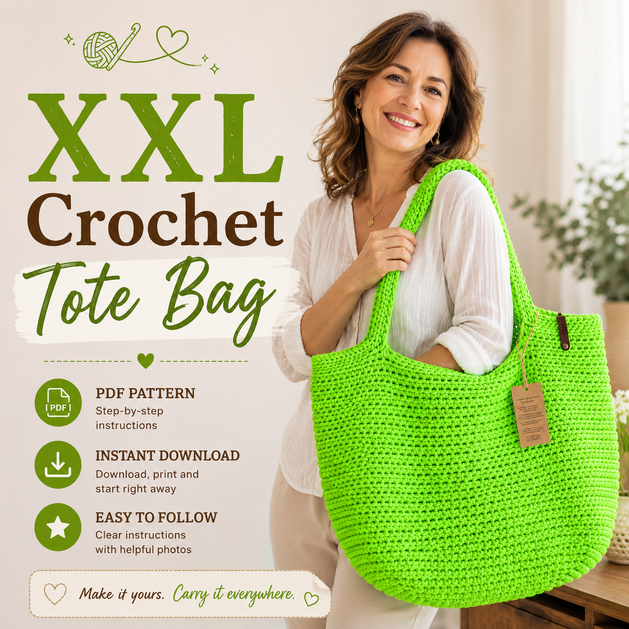 Crochet Bag Pattern XXL size Bag, Pattern PDF - The Crochet Nok
