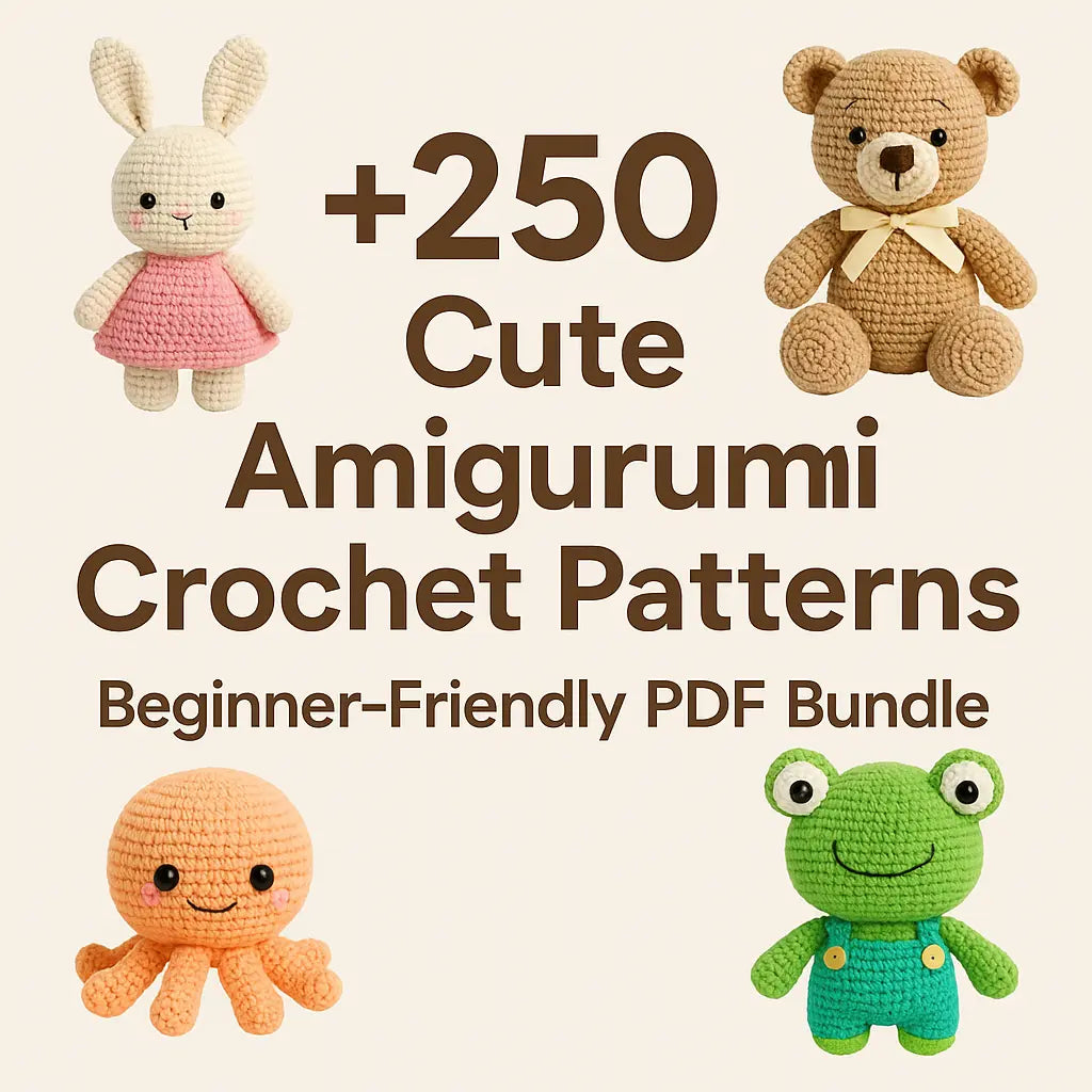 Amigurumi bundle cover with crochet bunny, bear, octopus and frog