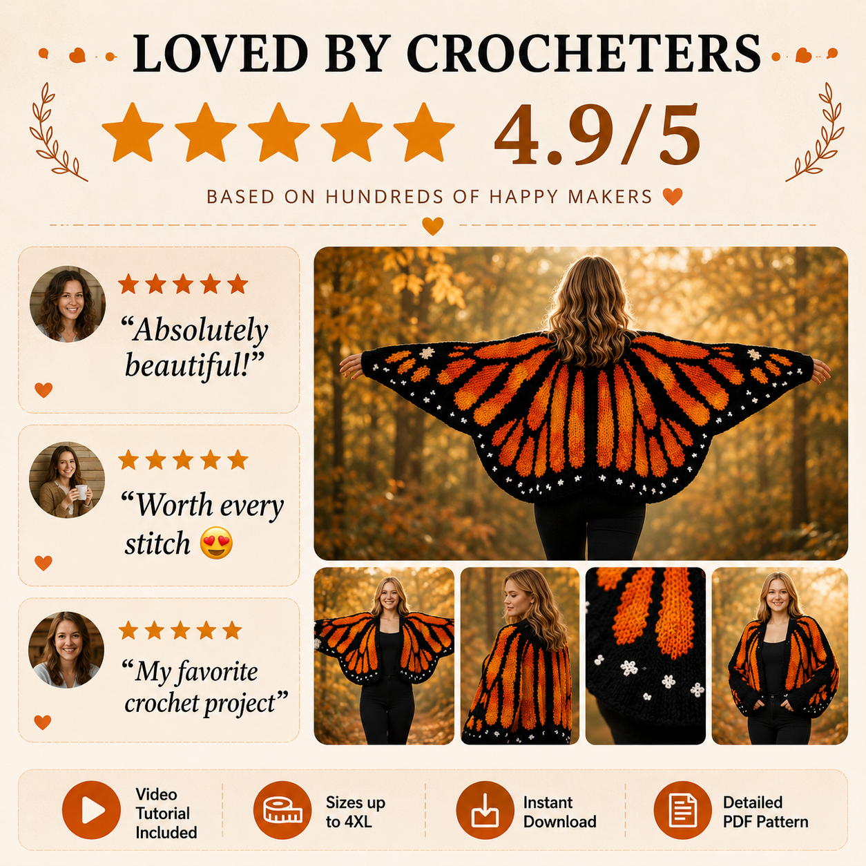 Monarch Butterfly Cardigan Crochet Pattern (PDF) - The Crochet Nok