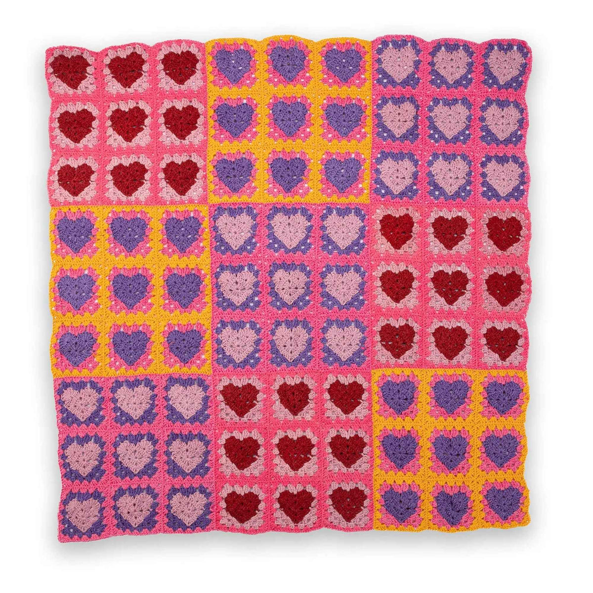 Lots O Love blanket laid flat showing blocks of heart motifs