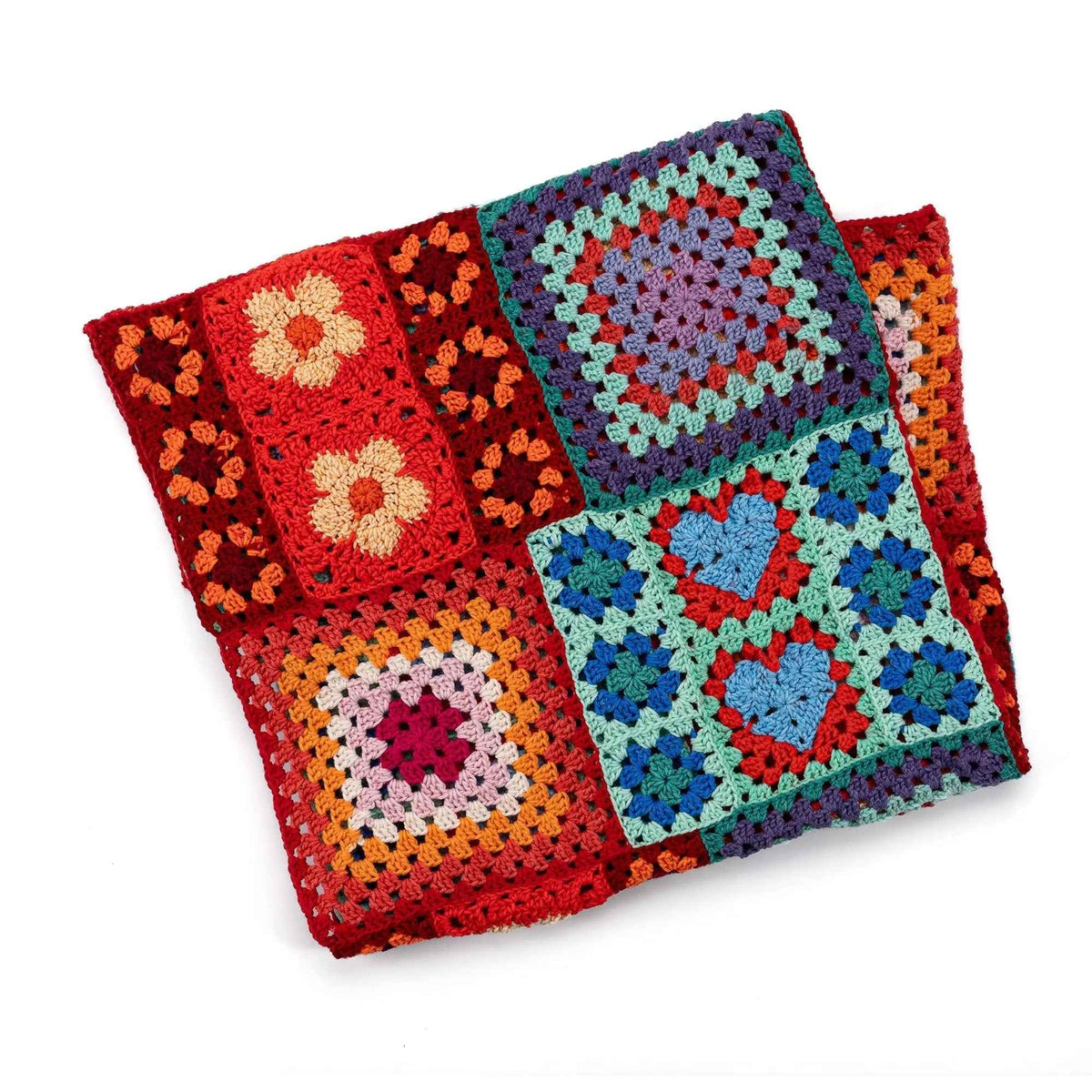 Folded colorful crochet motif blanket