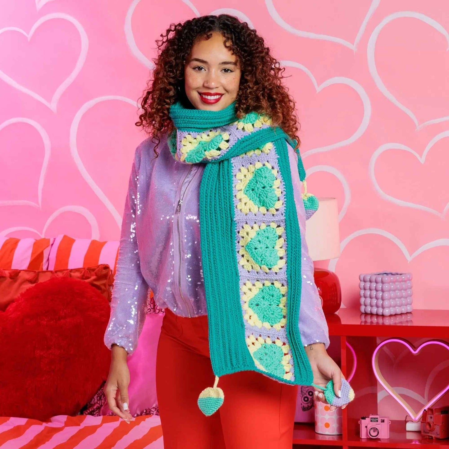 Red Heart Hearts All Around Crochet Scarf