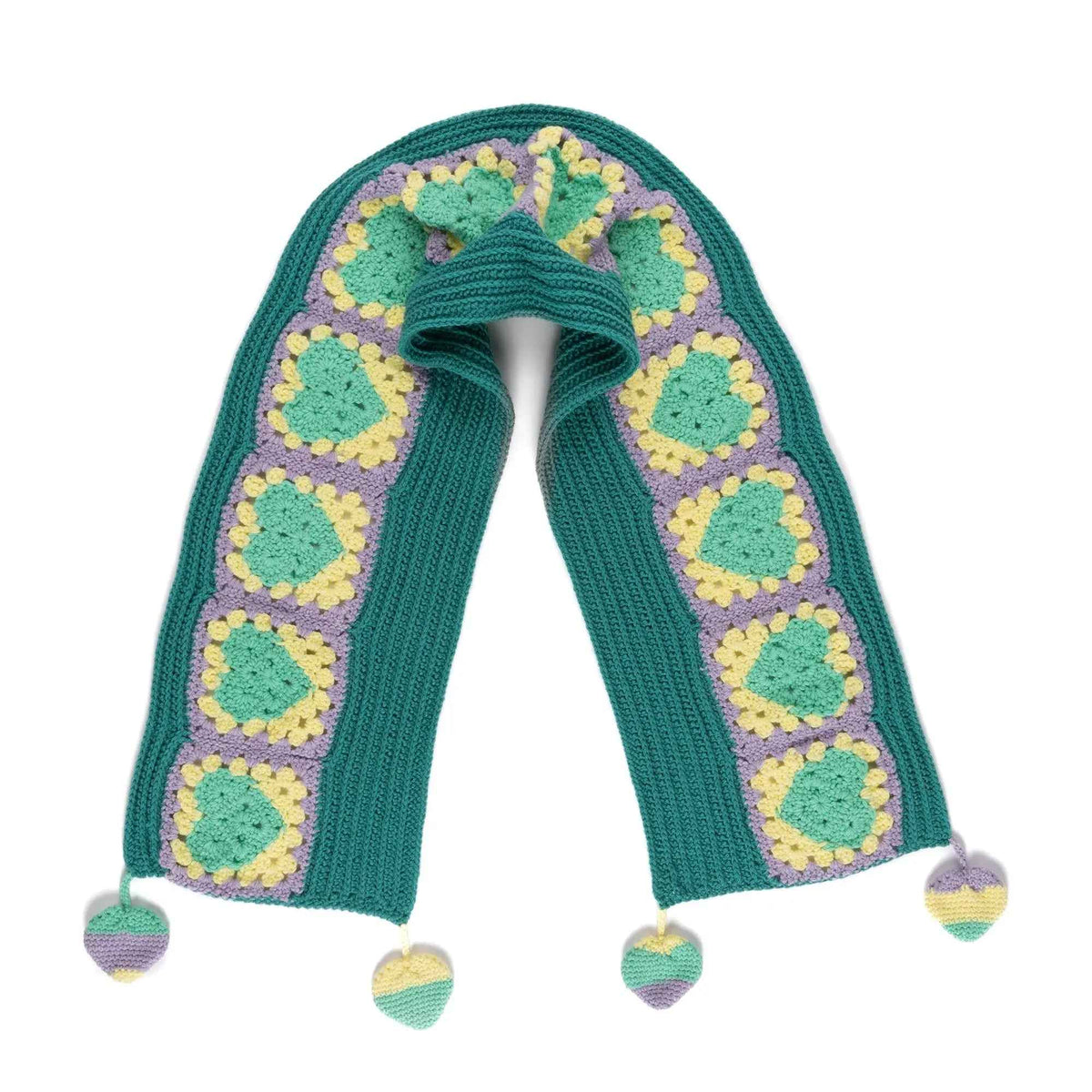 Hearts All Around scarf laid out with textured side panels