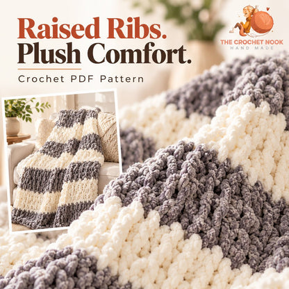 Close view of the raised post stitches and plush striped fabric in the Cloudridge blanket design.