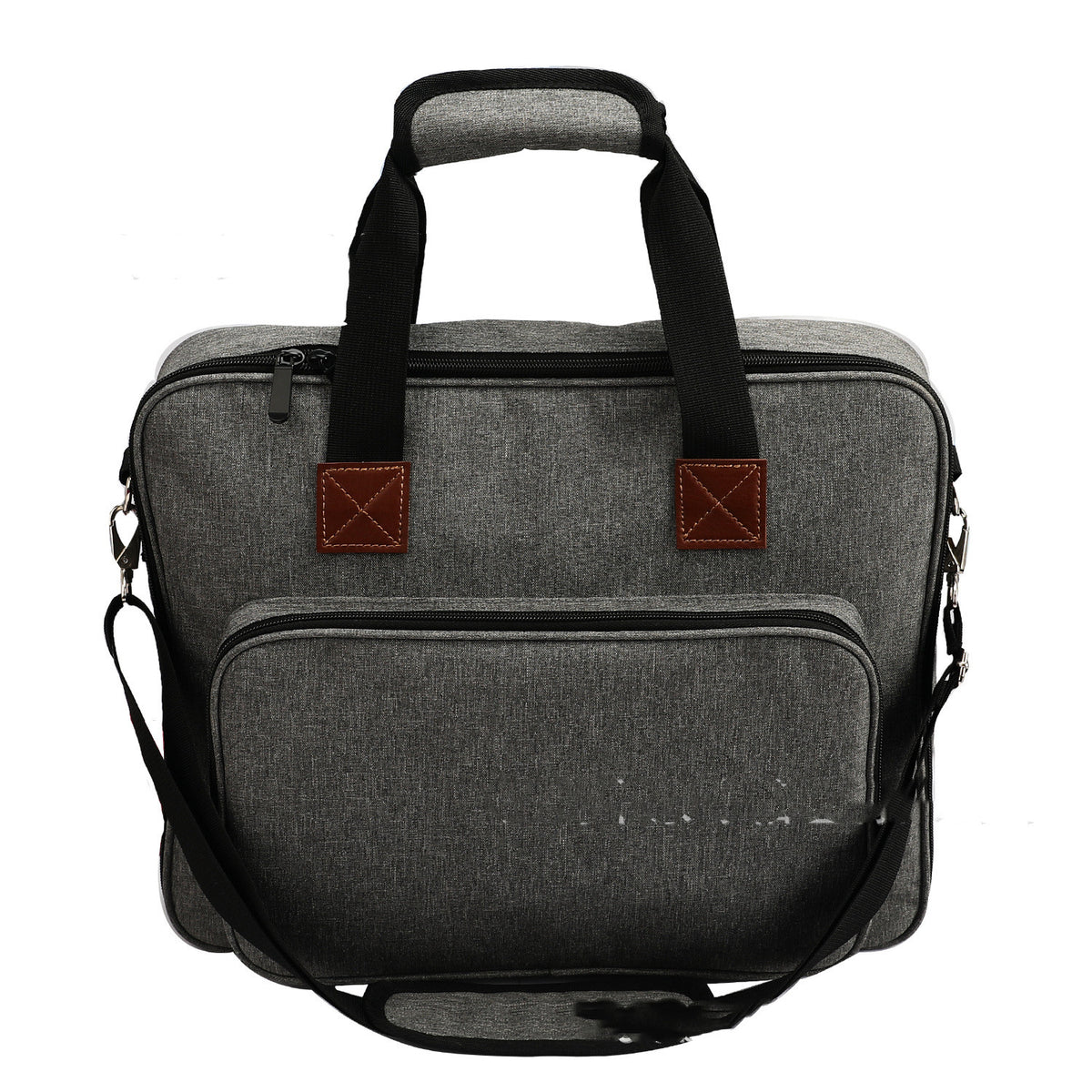 Gray slim organizer bag with black handles