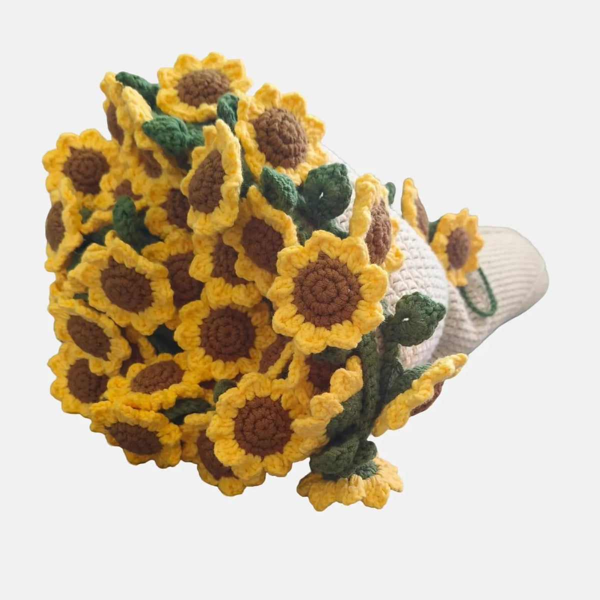 Close-up of crochet sunflower bouquet blanket