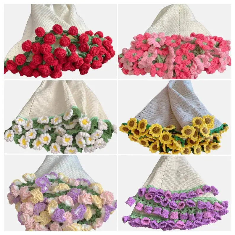 Rose, daisy, sunflower and purple flower blanket examples