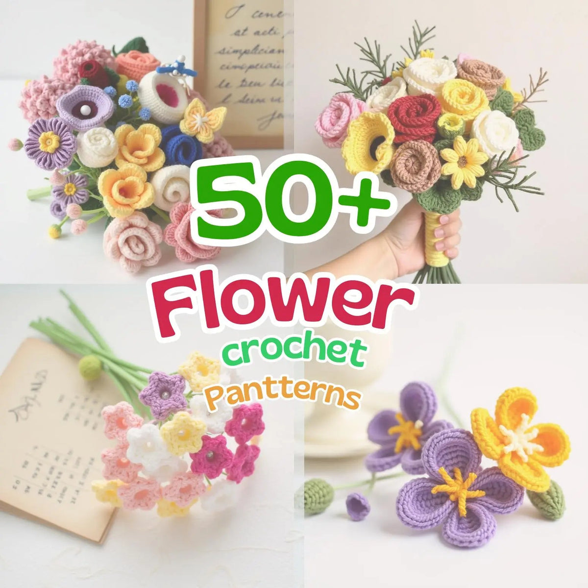 Flower crochet pattern collection with bouquets and individual blooms