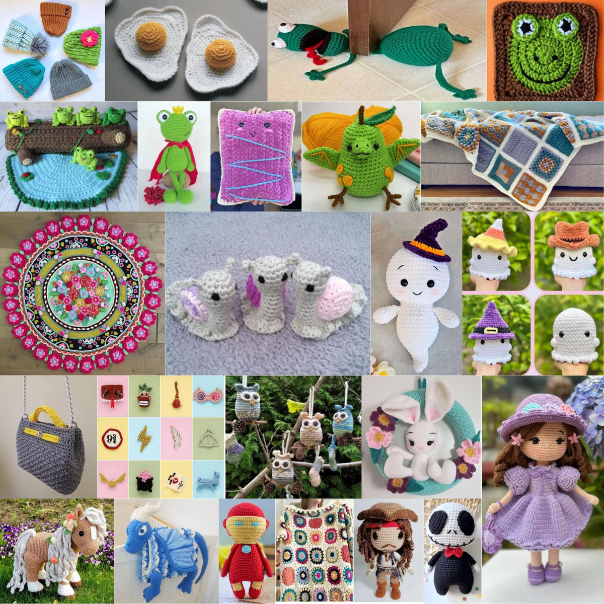 Assorted crochet animal and character project examples