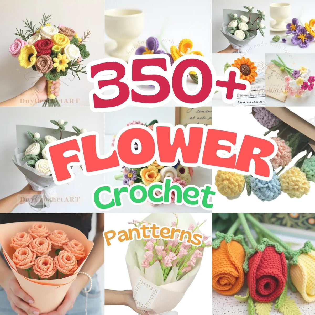 Flower crochet pattern bundle cover with rose and floral examples