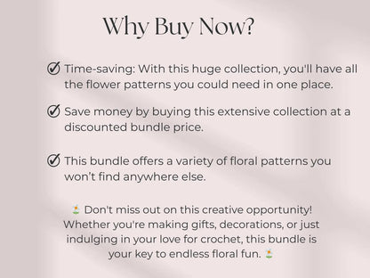 800 Flower Crochet Pattern Bundle – Roses, Tulips, Daisies, Sunflowers, Digital Patterns for Weddings, Mother’s Day, Home Décor,Graduation